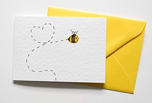 Bee Cards - Pack of 6x Notecards Valentines Thank You Stationary Set Invitations Cards