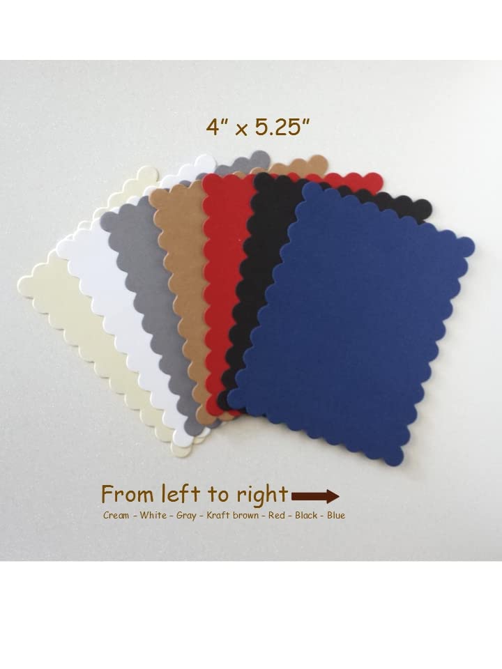 4" x 5.25" Scalloped Flat Note Cards - A2 Card Mats: 4" x 5.25" in Neutral or Bright Colors Blank Card inserts (White)