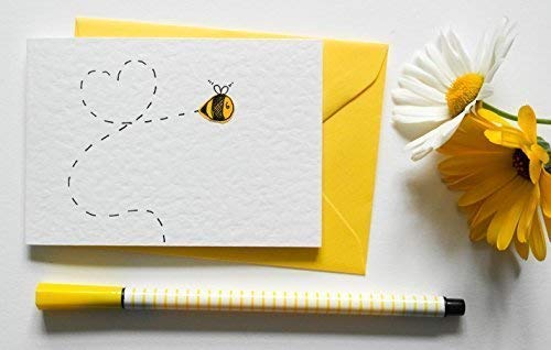 Bee Cards - Pack of 6x Notecards Valentines Thank You Stationary Set Invitations Cards