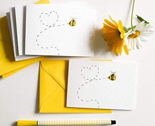 Bee Cards - Pack of 6x Notecards Valentines Thank You Stationary Set Invitations Cards