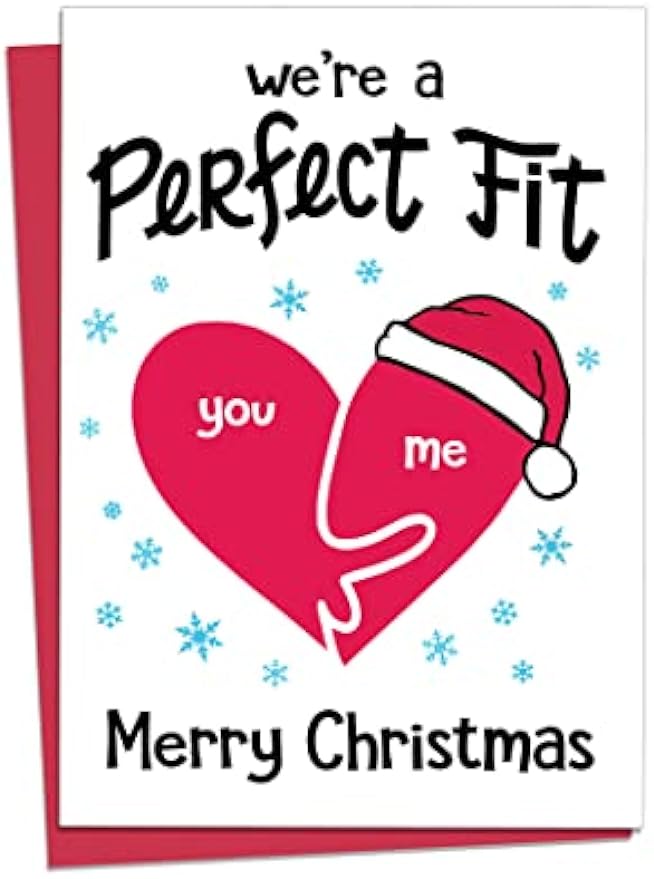 Funny Adult Christmas Card for Him | We're a Perfect Fit | Boyfriend Christmas Card | Christmas Card for Husband | 5x7 Greeting Card - A7 with Envelope by CC Studio