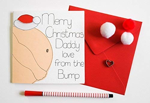 Christmas Card From Baby Bump, Handmade Holiday Card For Daddy To Be, Husband, Boyfriend, Him