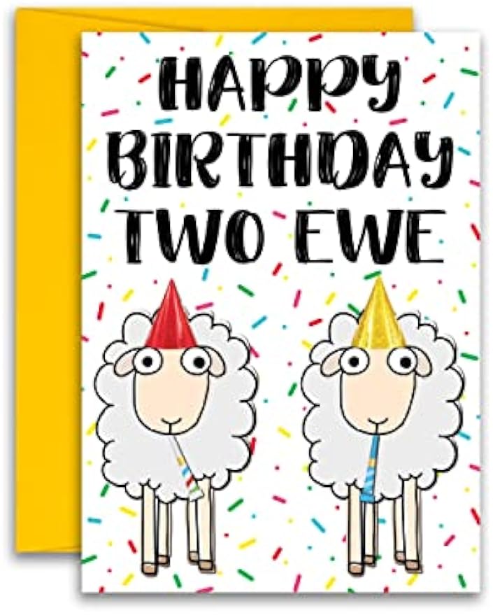 Funny Birthday Happy Birthday Two Ewe Sheep Greeting Card Pun Card Kids Birthday Card 5x7 inches w/Envelope