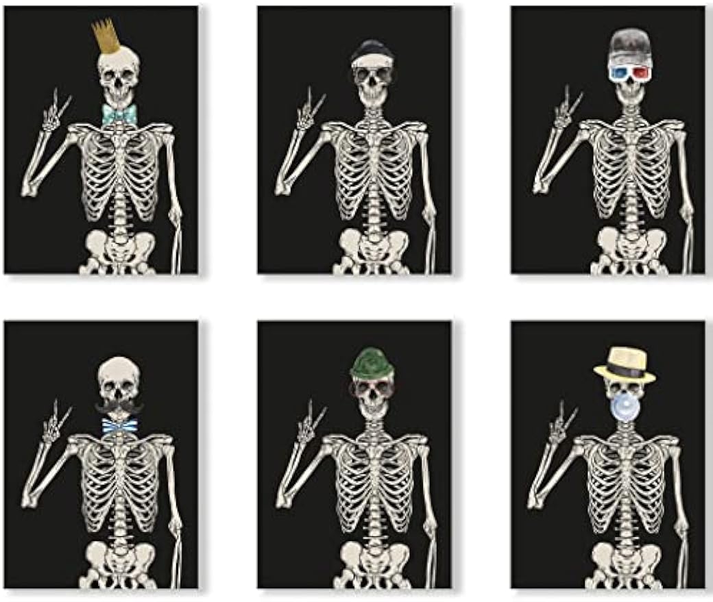 Funky Skeleton Greeting Cards by Ritzy Rose | Whimsical All Occasion Blank Notecards Best Sellers | High Quality Printed Stationery | Box Set of 24 Cards + Envelopes Made in USA (Hipster Skeleton)