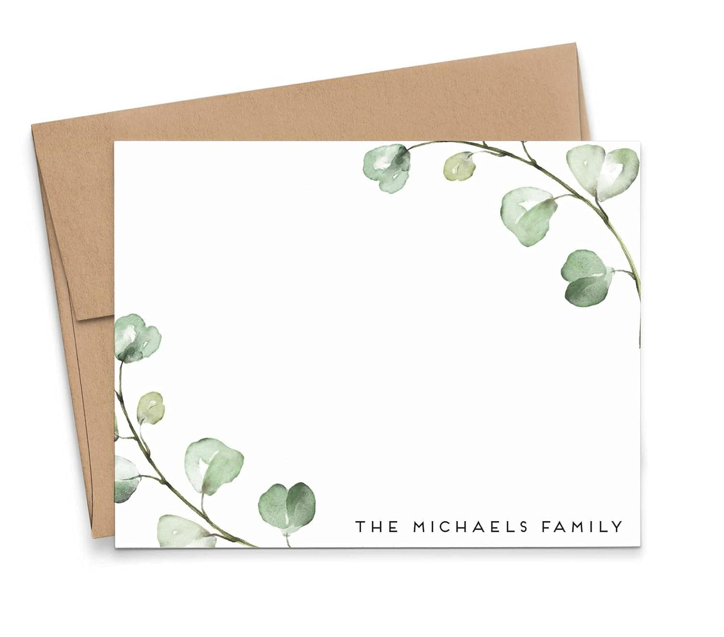 Greenery Personalized Family Stationery Set FLAT NOTE CARDS, Modern Personalized Housewarming Gift Idea, Personalized Family Stationary for Watercolor Greenery, Your Choice of Colors and Quantity