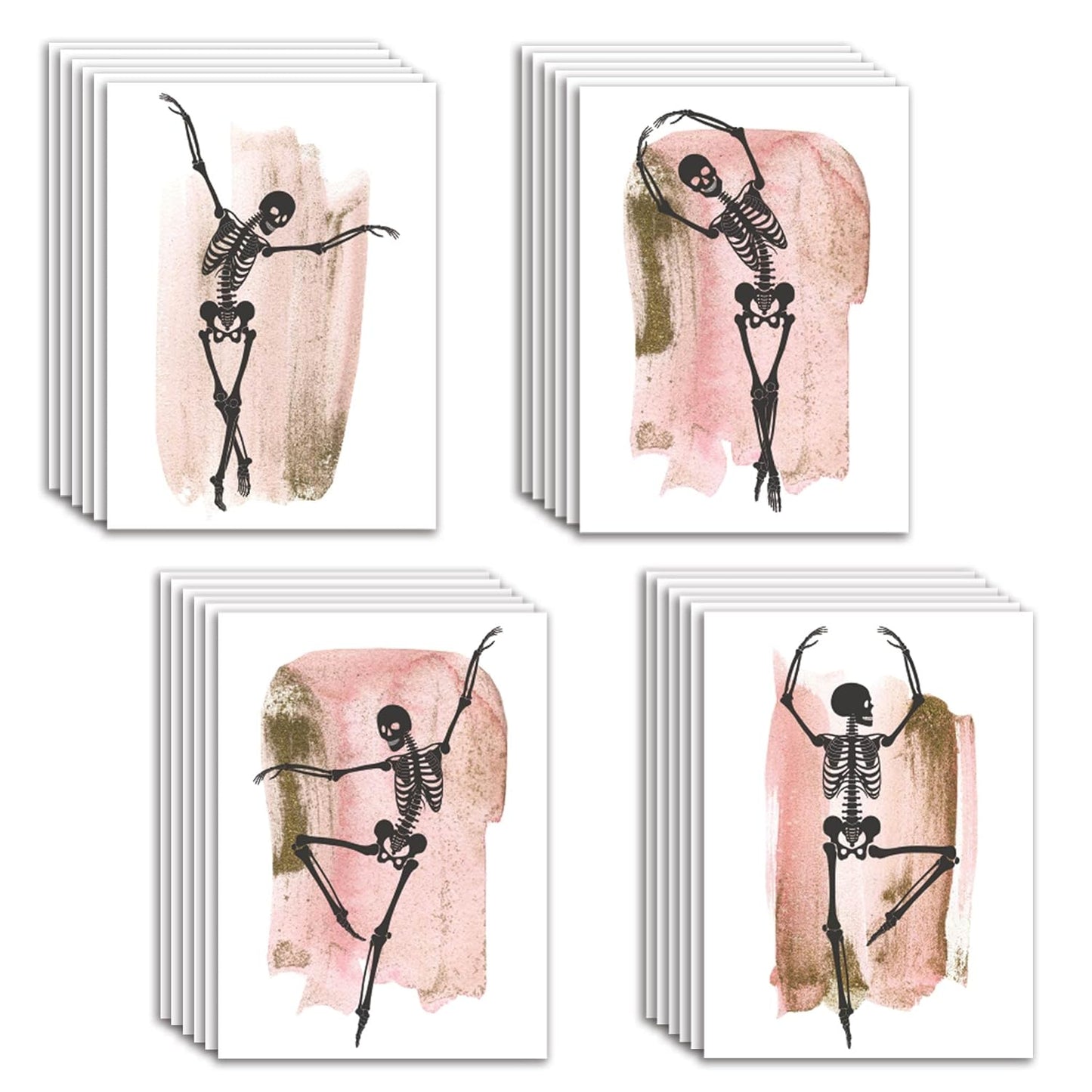24 Dancing Skeleton Cards Girly Halloween Greeting Cards | Bulk Set Blank Inside w/Envelopes | Blush Pink Dead Ballerina Stationery Printed in the USA by RitzyRose (Dancing Skeleton)