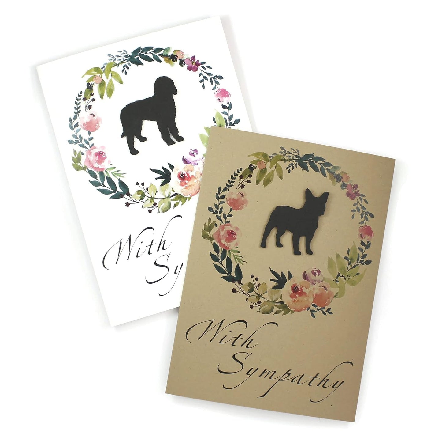 Black Cat Floral Wreath Sympathy Card | Handmade 5x7 Pet Condolences Greeting | Kraft Brown Watercolor Wreath