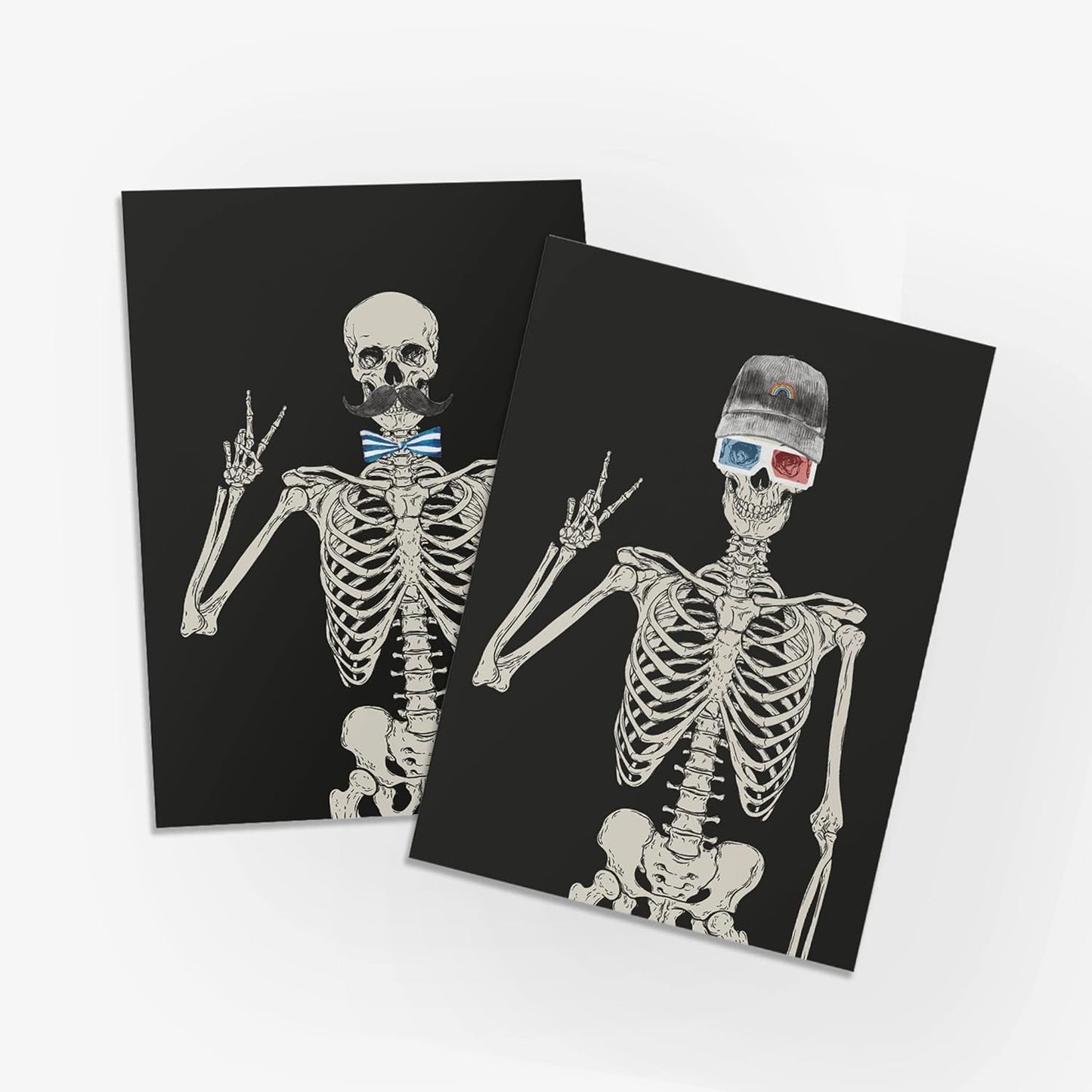 Funky Skeleton Greeting Cards by Ritzy Rose | Whimsical All Occasion Blank Notecards Best Sellers | High Quality Printed Stationery | Box Set of 24 Cards + Envelopes Made in USA (Hipster Skeleton)