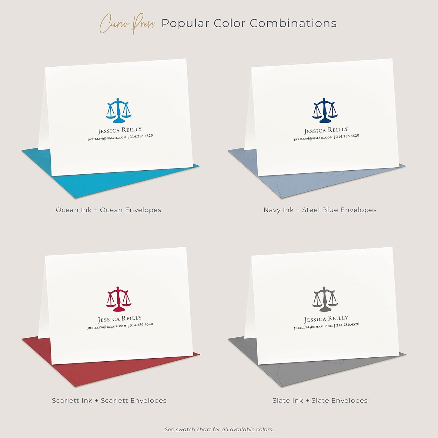 Personalized Scales Attorney Law Student Legal Business FOLDED Stationery, Stationary Notecard And Envelope Set - JUSTICE FOLD