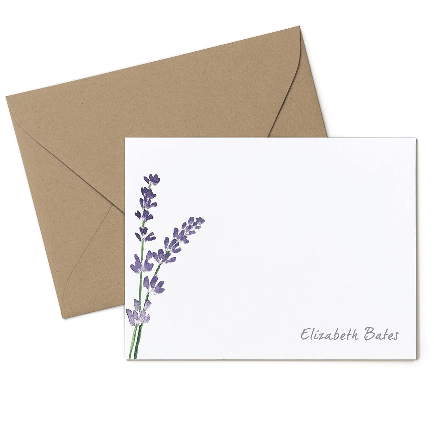 Lavender Personalized Purple Flower Plant Stationery for Women, Stationary Note Card Set - LAVENDER FLAT