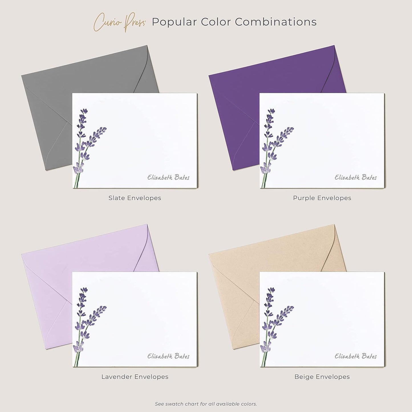 Lavender Personalized Purple Flower Plant Stationery for Women, Stationary Note Card Set - LAVENDER FLAT