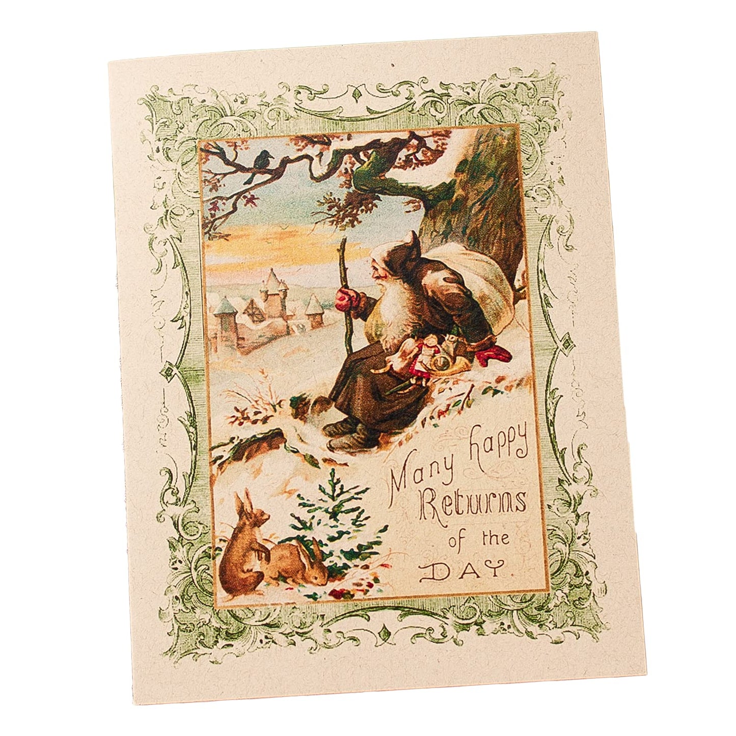 Christmas Cards Boxed Set, Woodland Santa Claus with Bunny, 8 Rustic Holiday Notecards with Envelopes, Blank Inside