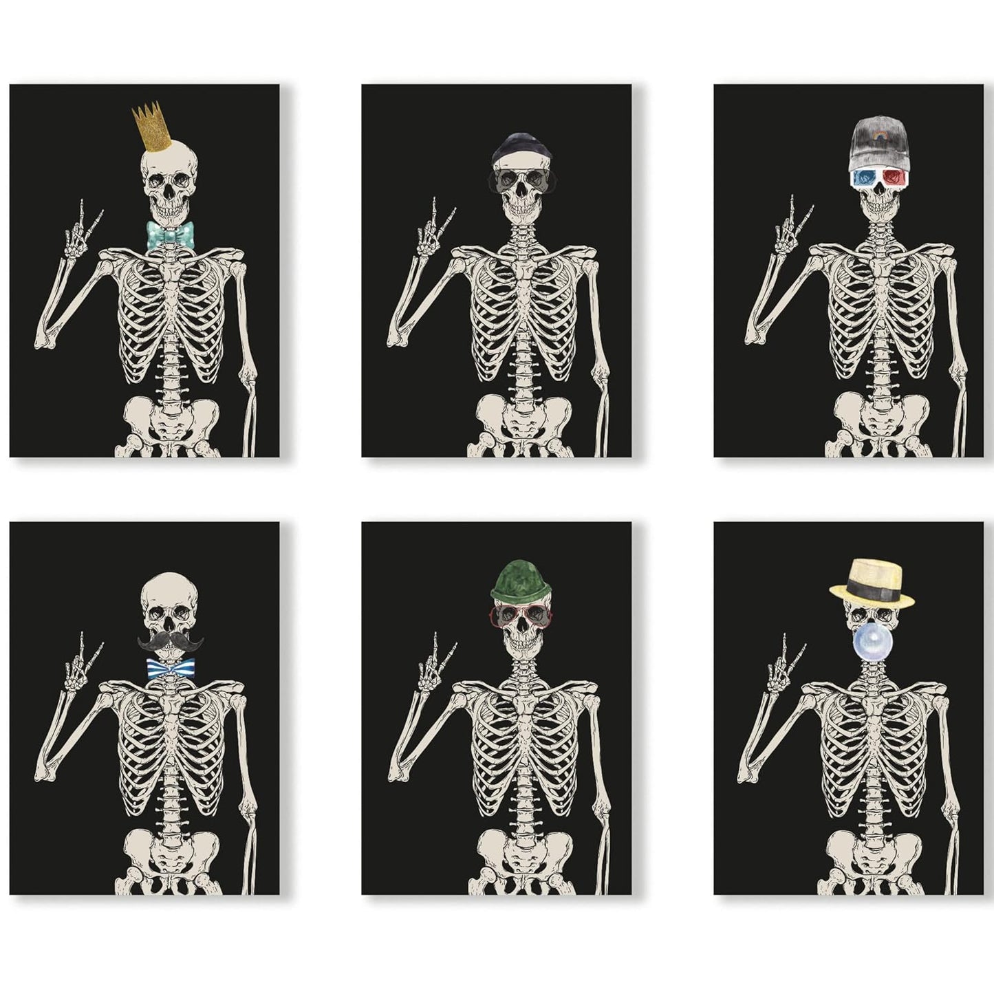 Funky Skeleton Greeting Cards by Ritzy Rose | Whimsical All Occasion Blank Notecards Best Sellers | High Quality Printed Stationery | Box Set of 24 Cards + Envelopes Made in USA (Hipster Skeleton)