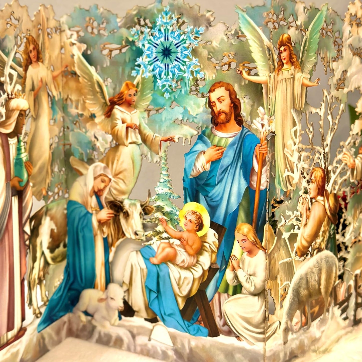 Zig Zag Snowflakes Card - Pop Up Jesus Christ Card - Christmas Card - Gifts For Christmas - Happy Holiday Card - Handmade Gifts