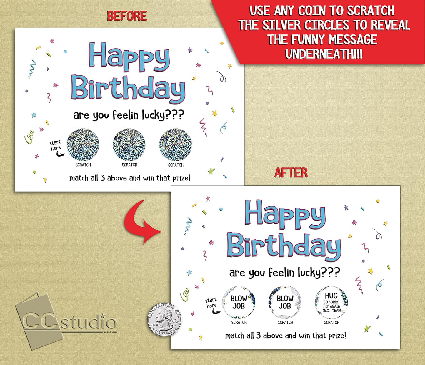 Funny Adult Birthday Card for Him | Birthday Scratch Off Card | Sarcastic Birthday Card | Rude Birthday Cards | Cards by CC Studio | A7 Size - 5x7 Greeting Cards