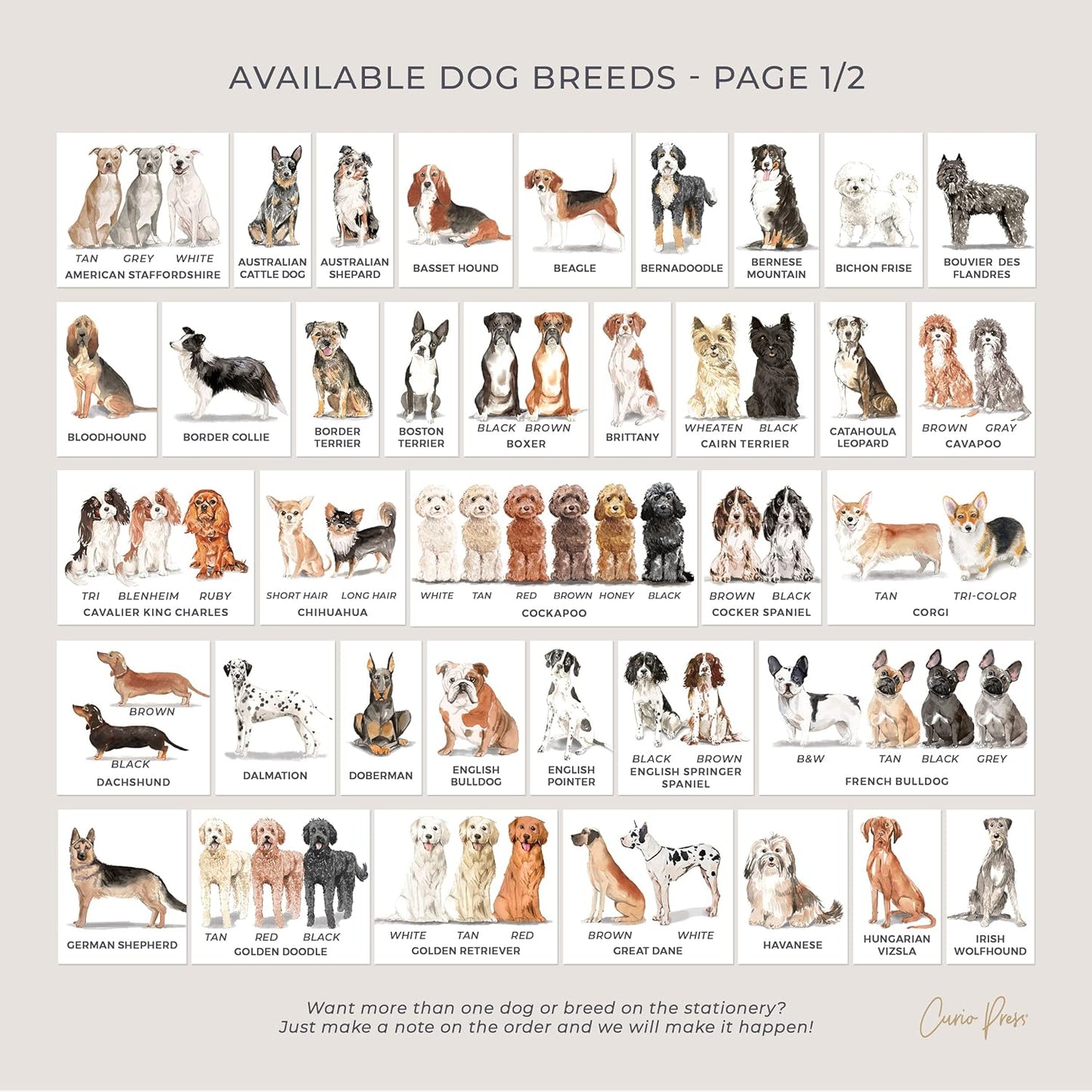 Personalized Cute Dog Breed FLAT CARDS with Envelopes for Women or Girls, Retreiver Bernese Yorkie Aussie - DOGS FLAT