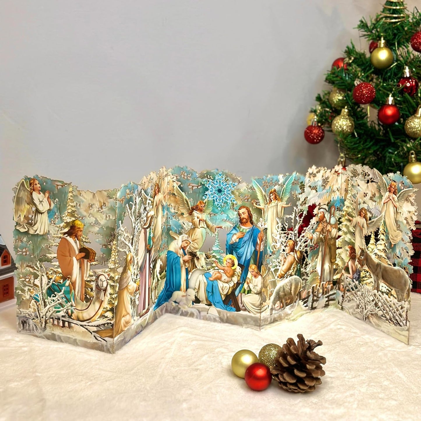 Zig Zag Snowflakes Card - Pop Up Jesus Christ Card - Christmas Card - Gifts For Christmas - Happy Holiday Card - Handmade Gifts