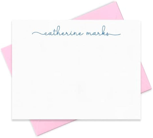 Personalized Stationary Note Cards and Envelopes for Women with Name in Lowercase Script, Choose Ink & Envelope Colors and Set Size, Boxed Set of Flat A2 Notecards | Fairmont & Grove Paper Co.