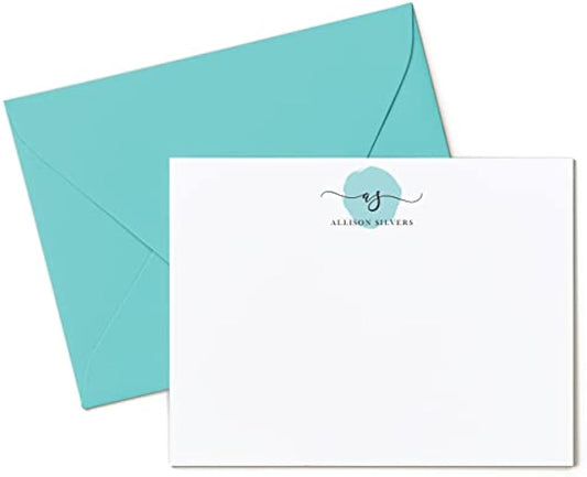 Monogram Personalized Two Letter Circle Logo Stationery, Womens FLAT NOTECARDS with Envelopes Set - DELICATE MONOGRAM FLAT