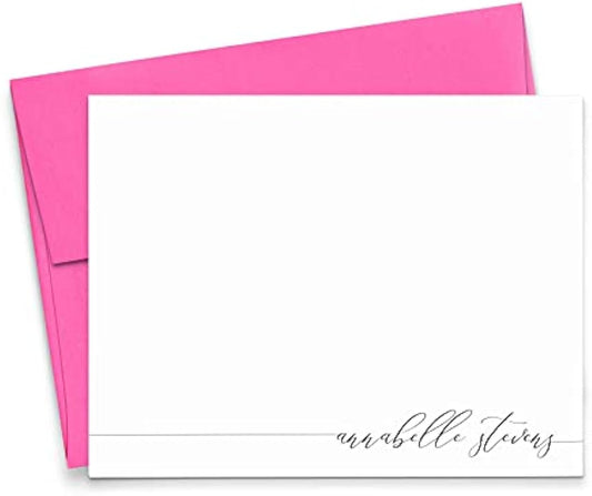 Personalized Stationery for Women, Personalized FLAT OR FOLDED Note Cards with Envelopes, Script Style, Your Choice of Colors and Quantity