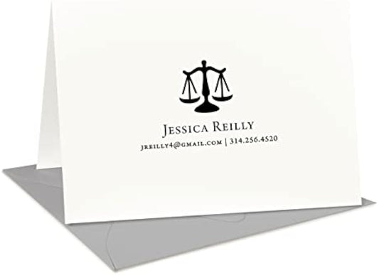 Personalized Scales Attorney Law Student Legal Business FOLDED Stationery, Stationary Notecard And Envelope Set - JUSTICE FOLD