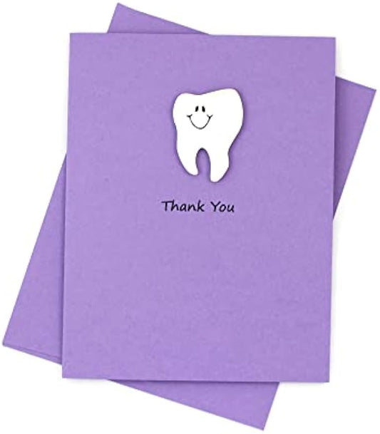 Tooth Thank You Cards Pack of 10 Purple with smile Handmade Greeting