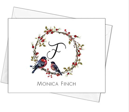 Single Initial Monogram Note Cards with Envelopes, Personalized Stationery Note Cards with Bird, Pack of 10 Folded Notecards