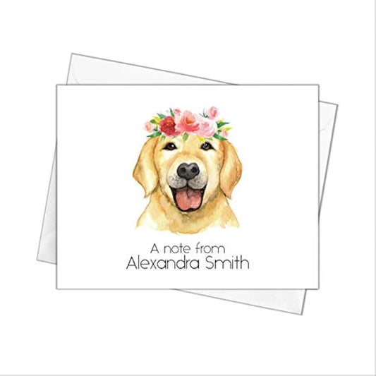 Golden Retriever Note Cards with Envelopes, Personalized Stationery with Dog, Pack of 10 Folded Notecards