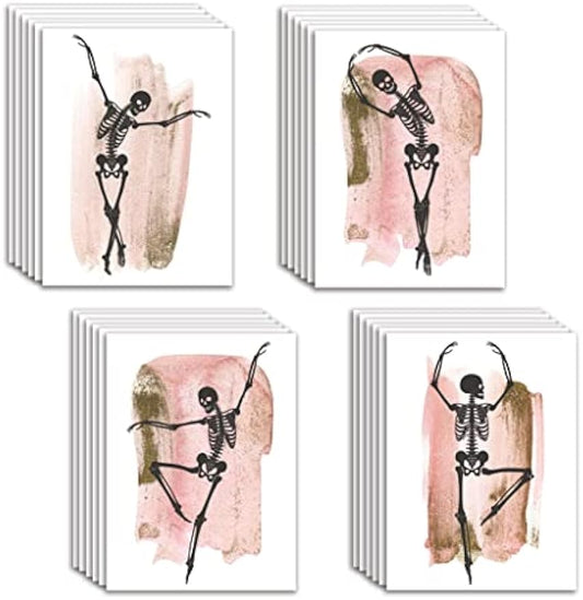 24 Dancing Skeleton Cards Girly Halloween Greeting Cards | Bulk Set Blank Inside w/Envelopes | Blush Pink Dead Ballerina Stationery Printed in the USA by RitzyRose (Dancing Skeleton)