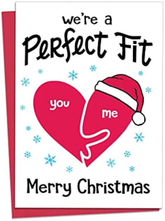 Funny Adult Christmas Card for Him | We're a Perfect Fit | Boyfriend Christmas Card | Christmas Card for Husband | 5x7 Greeting Card - A7 with Envelope by CC Studio