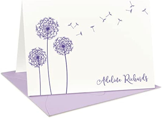 Personalized Cute Dandelion Flower Pappus in Wind Girls Womens FOLDED Stationery Notecard and Envelopes Set - DANDELION FOLD