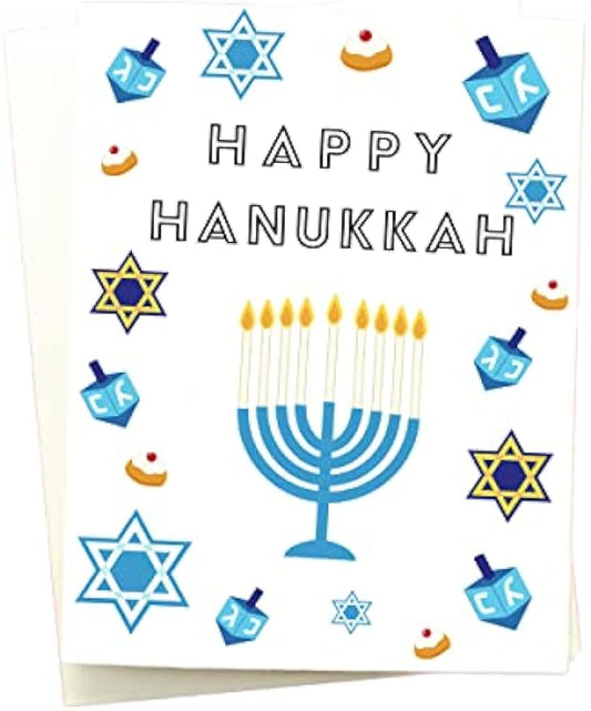 Happy Hanukkah Greeting Card Set,Hanukkah Card Pack,Holiday Greeting Card,Hanukkah Menorah Card, Hanukkah Dreidel Card, Made in USA (1 Single Card)
