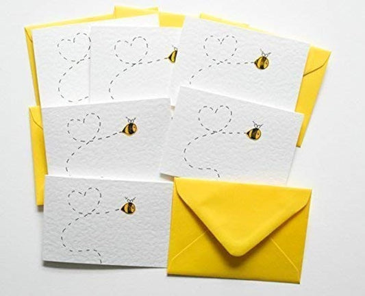 Bee Cards - Pack of 6x Notecards Valentines Thank You Stationary Set Invitations Cards