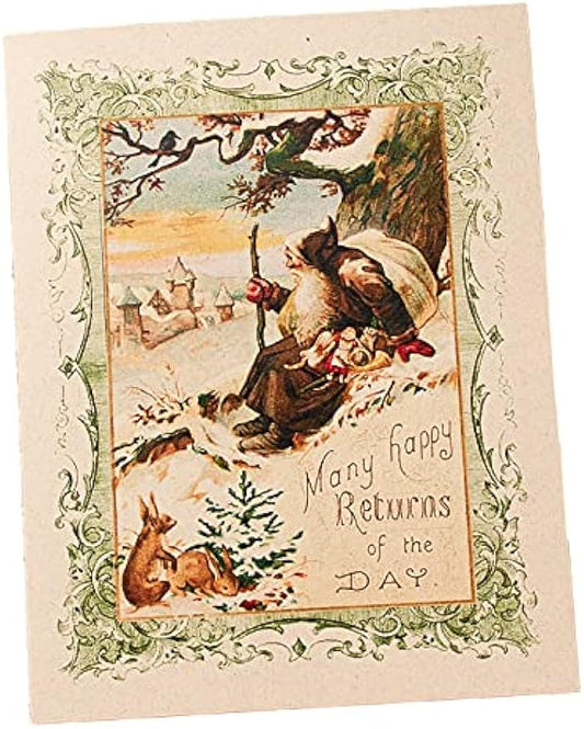 Christmas Cards Boxed Set, Woodland Santa Claus with Bunny, 8 Rustic Holiday Notecards with Envelopes, Blank Inside