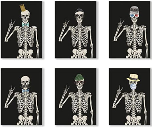 Funky Skeleton Greeting Cards by Ritzy Rose | Whimsical All Occasion Blank Notecards Best Sellers | High Quality Printed Stationery | Box Set of 24 Cards + Envelopes Made in USA (Hipster Skeleton)