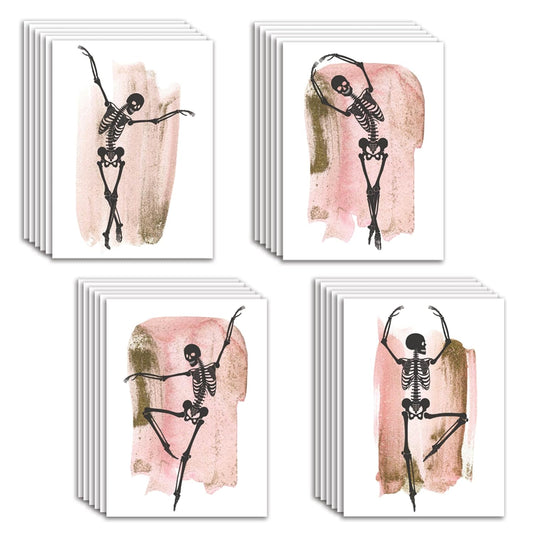 24 Dancing Skeleton Cards Girly Halloween Greeting Cards | Bulk Set Blank Inside w/Envelopes | Blush Pink Dead Ballerina Stationery Printed in the USA by RitzyRose (Dancing Skeleton)