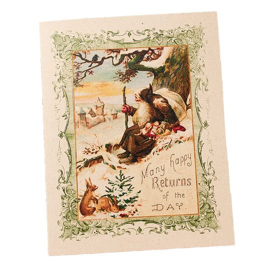 Christmas Cards Boxed Set, Woodland Santa Claus with Bunny, 8 Rustic Holiday Notecards with Envelopes, Blank Inside
